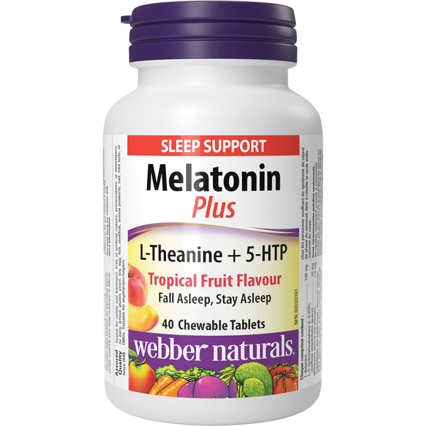 Webber Naturals - Melatonin Plus L-Theanine + 5-HTP Tropical Fruit Flavour - 40 Chewable Tablets