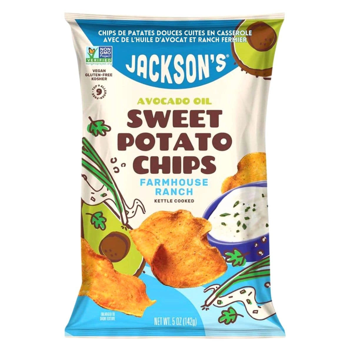 Jackson's Chips Jackson's Sweet Potato Chips Flavour: Farmhouse Ranch
Container Size: 142 g Pack of 12