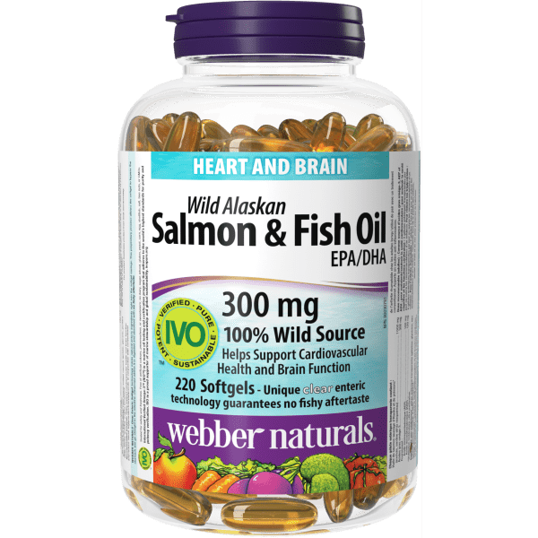 Webber Naturals - Wild Alaskan Salmon & Fish Oil EPA/DHA 300 mg - 220 Clear Enteric
Softgels