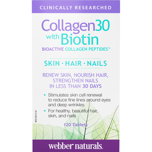 Webber Naturals - Collagen30® with Biotin Bioactive Collagen Peptides - 120 Tablets