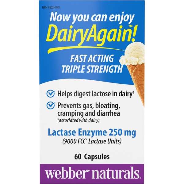Webber Naturals - Dairy Again!™ Lactase Enzyme 250 mg - 60 Capsules