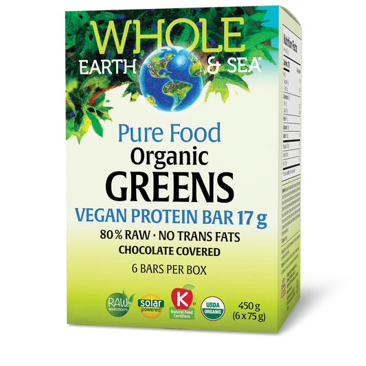 Natural Factors Whole Earth & Sea Organic Greens Vegan Protein Bar 17 g (6 bars/box)