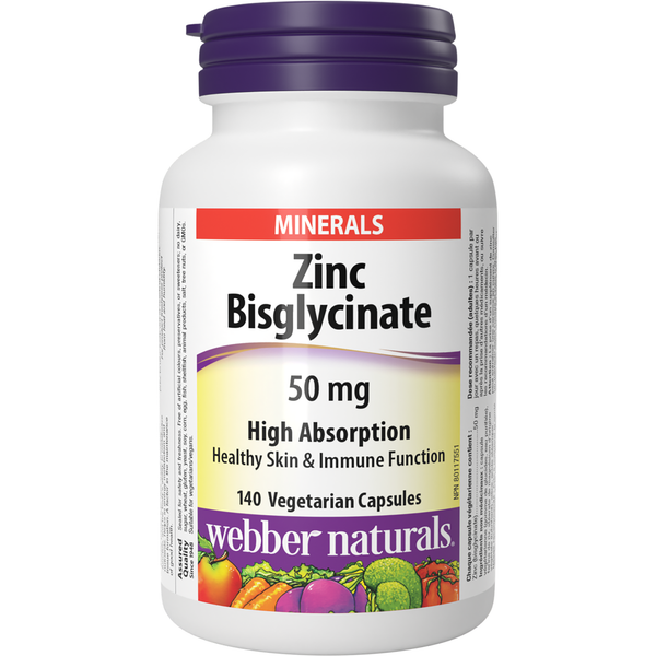 Webber Naturals - Zinc Bisglycinate 50 mg - 140 Vegetarian
Capsules