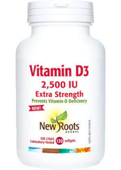 NEW ROOTS Vitamin D3 2,500 IU · Extra Strength 120 softgels