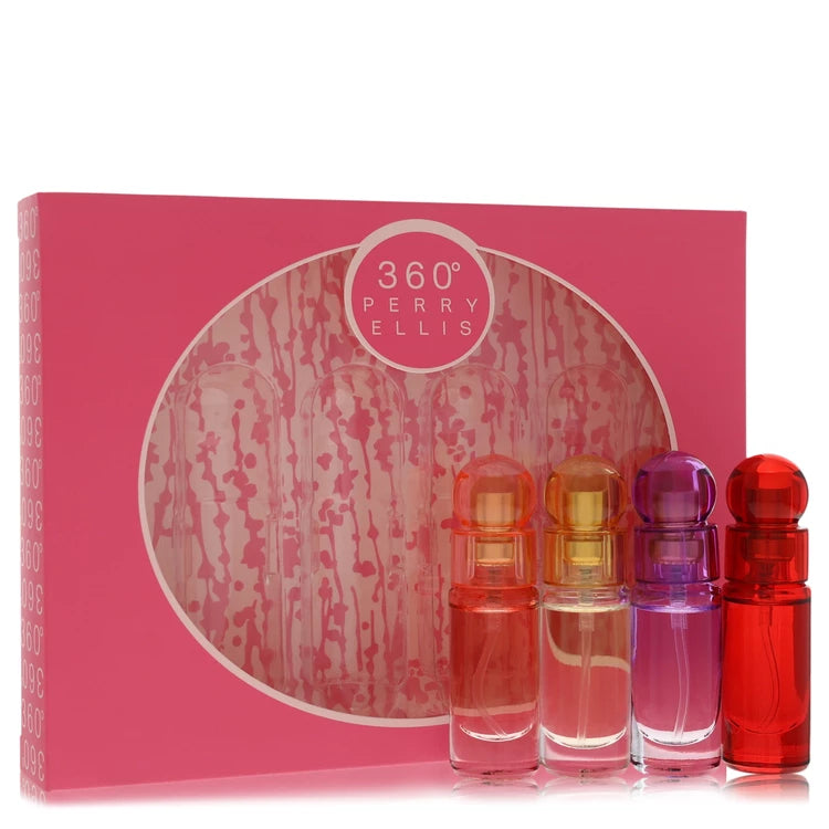 Perry Ellis Women Perry Ellis 360 -- Gift Set - Four piece Travel Gift Set Includes .25 oz Mini Eau De Parfum Spray of each. 360 Coral, 360 For Women, 360 Purple, 360 Red.