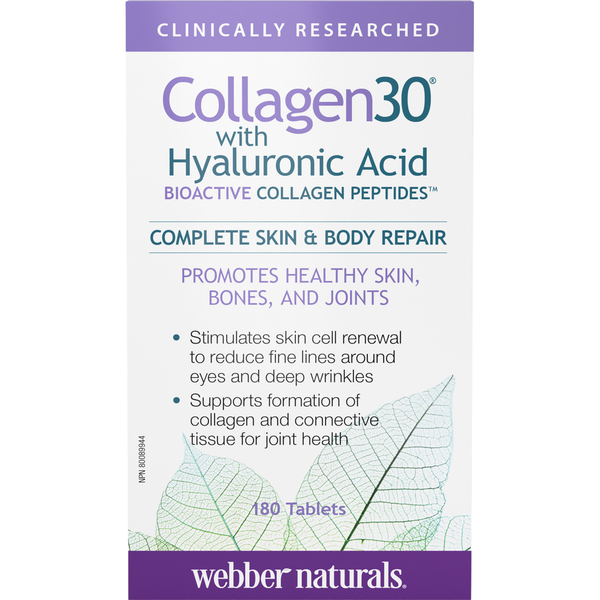 Webber Naturals - Collagen30® with Hyaluronic Acid Bioactive Collagen
Peptides - 180 Tablets