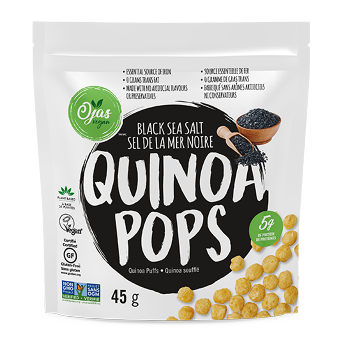 Ojas Vegan Black Sea Salt Quinoa Pops 45 g