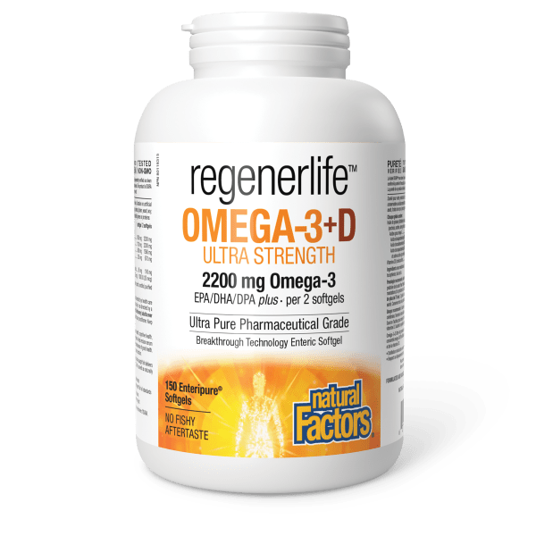 Natural Factors Omega-3+D Ultra Strength, RegenerLife 150ep softgels