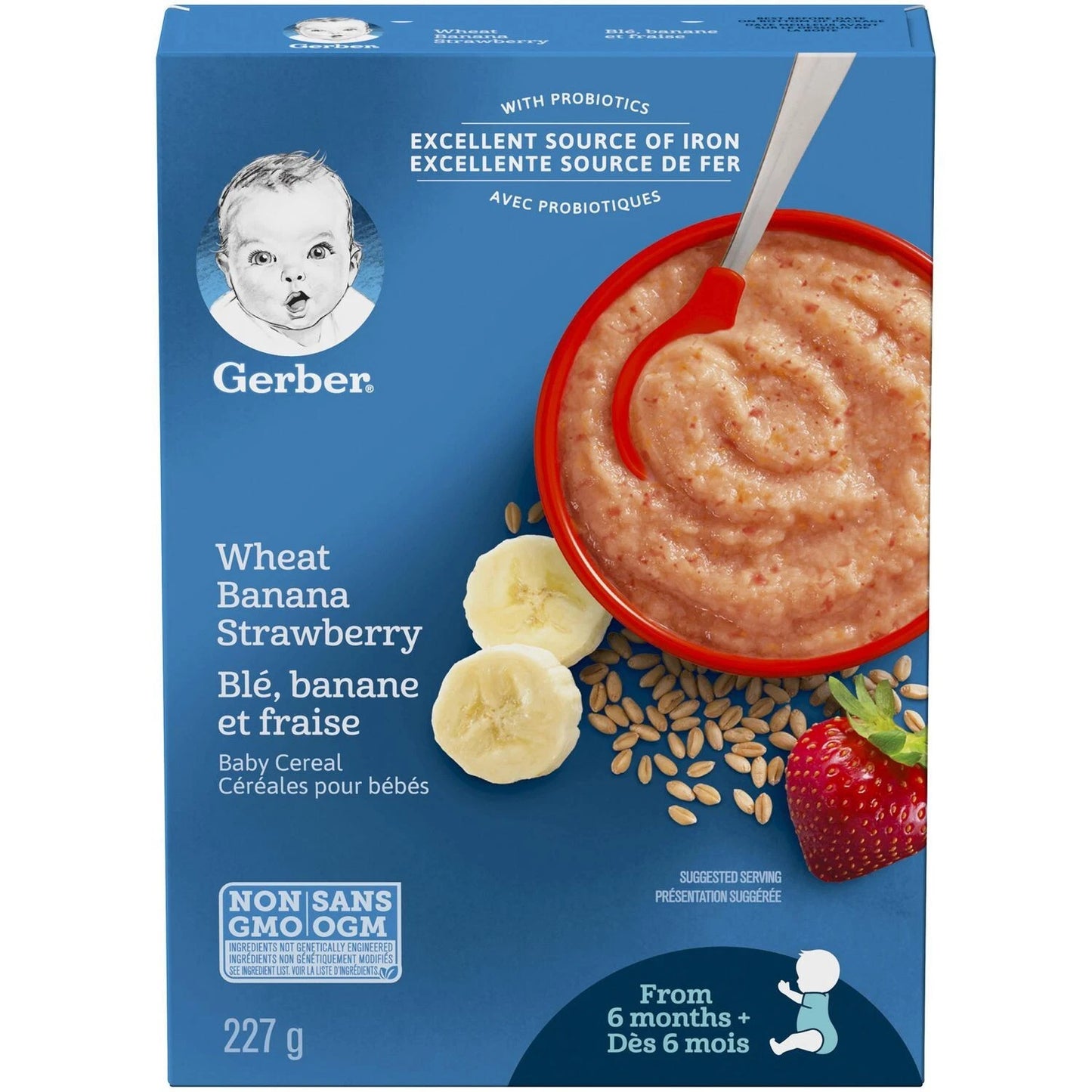 GERBER BABY CEREAL WHEAT W/BANANA&STRAWBERRY 227G
