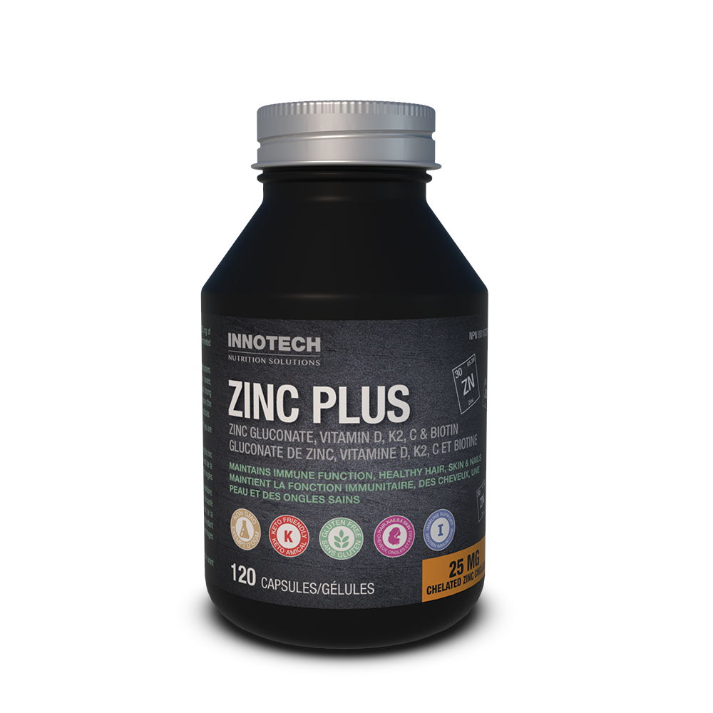 Innotech - Zinc Plus - Zinc, Vitamins D, C, K2 and Biotin - 120 Capsules
