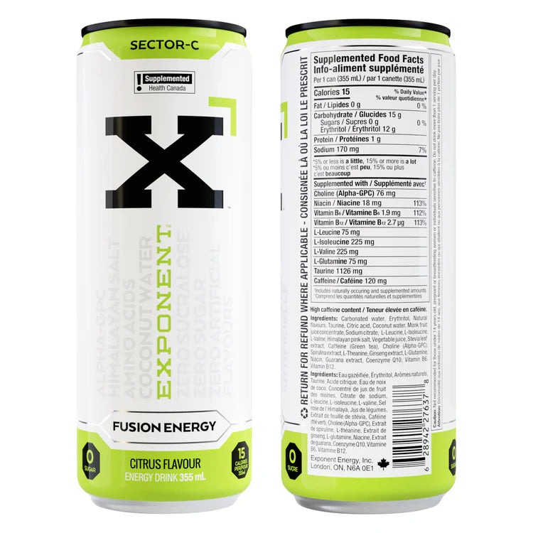 Exponent Energy Exponent Energy Drink Flavour: Sector C
Container Size: 355 mL Pack of 12