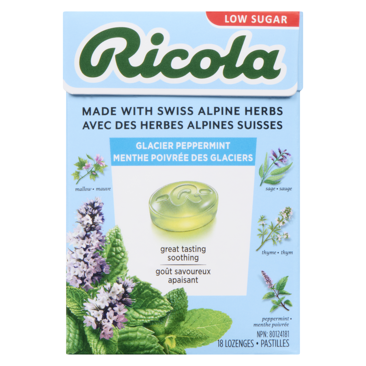 RICOLA LOZENGES GLACIER PEPPERMINT NSA 45G LOZENGE pack of 10