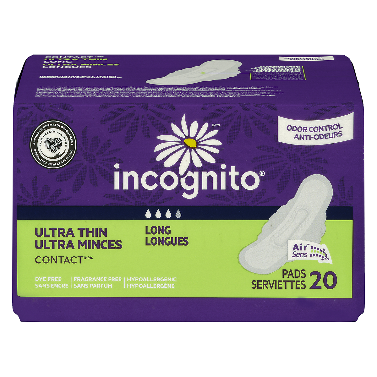INCOGNITO ULTRA THIN LONG WINGS UNSCENTED 20 pack of 8