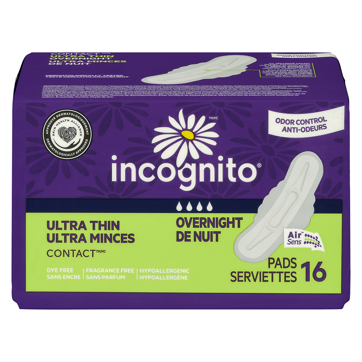 INCOGNITO ULTRA THIN NIGHT WINGS UNSCENTED 16 pack of 8