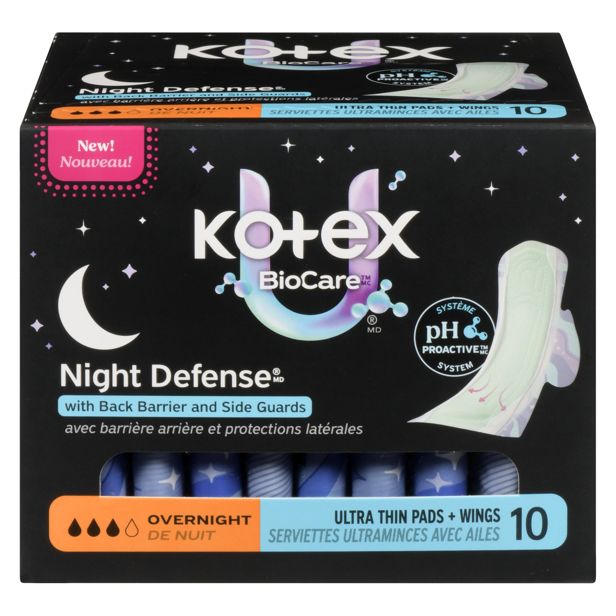 KOTEX BIOCARE PADS ULTRA THIN+WINGS OVERNIGHT 10 pack of 6