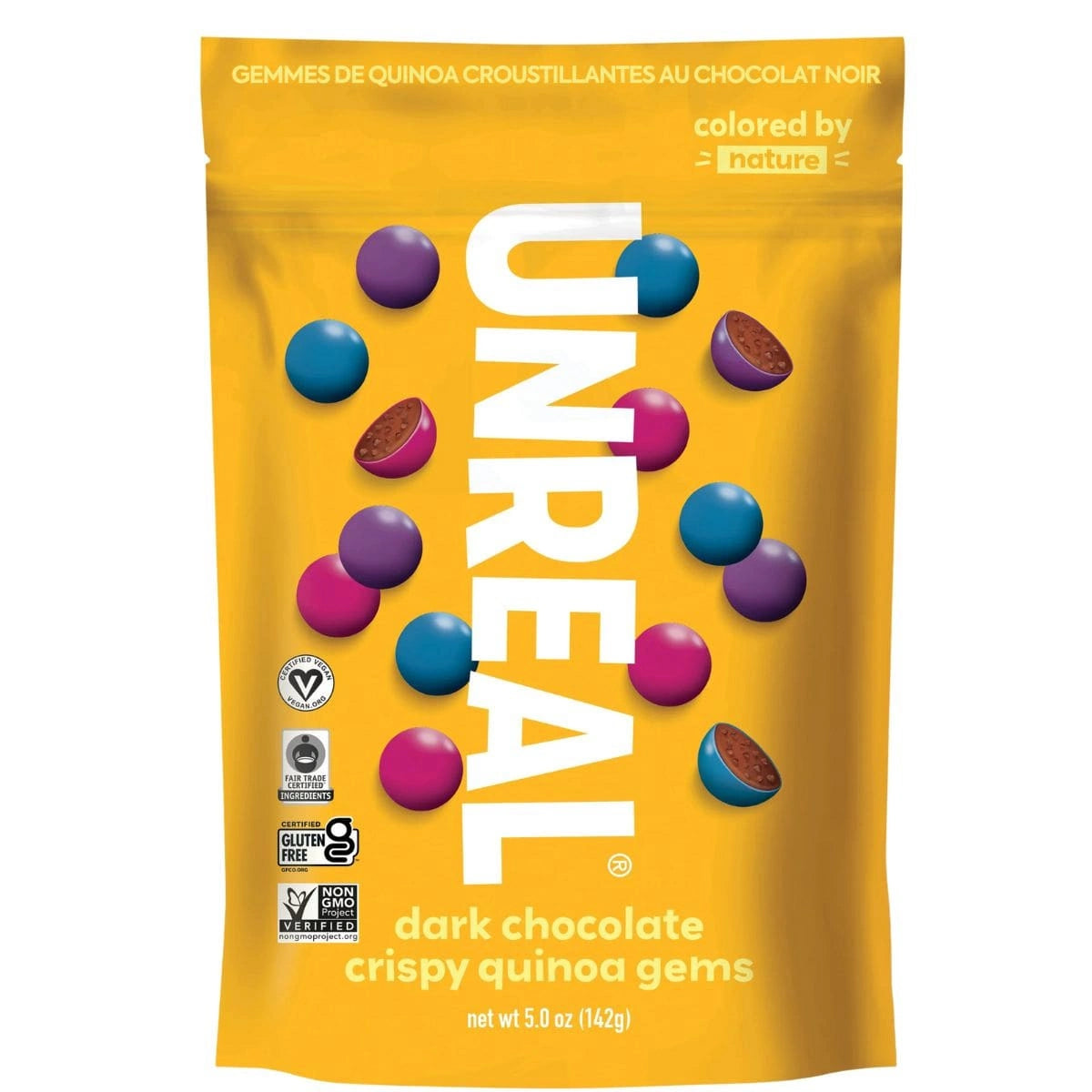 Unreal Snacks Unreal Multi-Serve Bags (Bilingual) Flavour: Dark Chocolate Crispy Quinoa Gems
Container Size: 142 g Case of 6