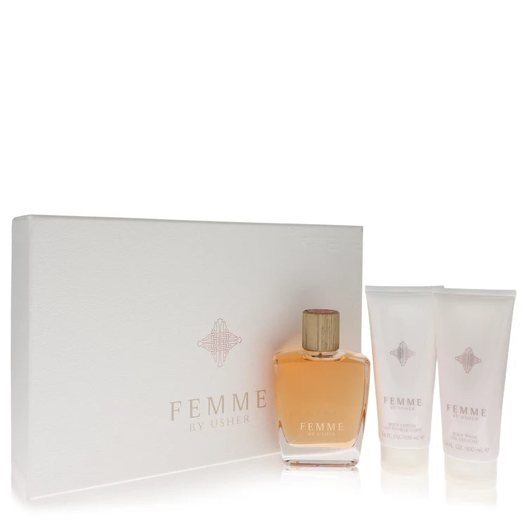 Usher Women Usher Femme -- Gift Set - 3.4 oz Eau De Parfum Spray + 3.4 oz Body Lotion + 3.4 oz Shower Gel