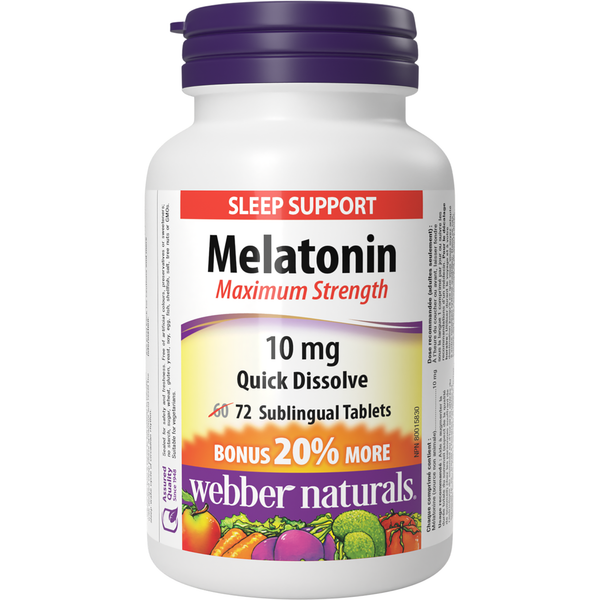 Webber Naturals - Melatonin Maximum Strength Quick Dissolve 10 mg - 60+12 Sublingual
Tablets