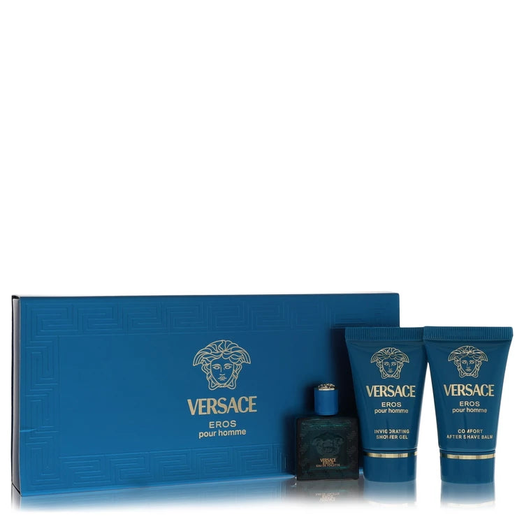 Versace Men Versace Eros -- Gift Set - .17 oz Mini EDT + .8 oz Shower Gel + .8 oz After Shave Balm