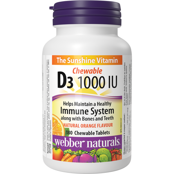 Webber Naturals - Vitamin D3 Chewable 1000 IU, Natural Orange Flavour - 180 Chewable Tablets