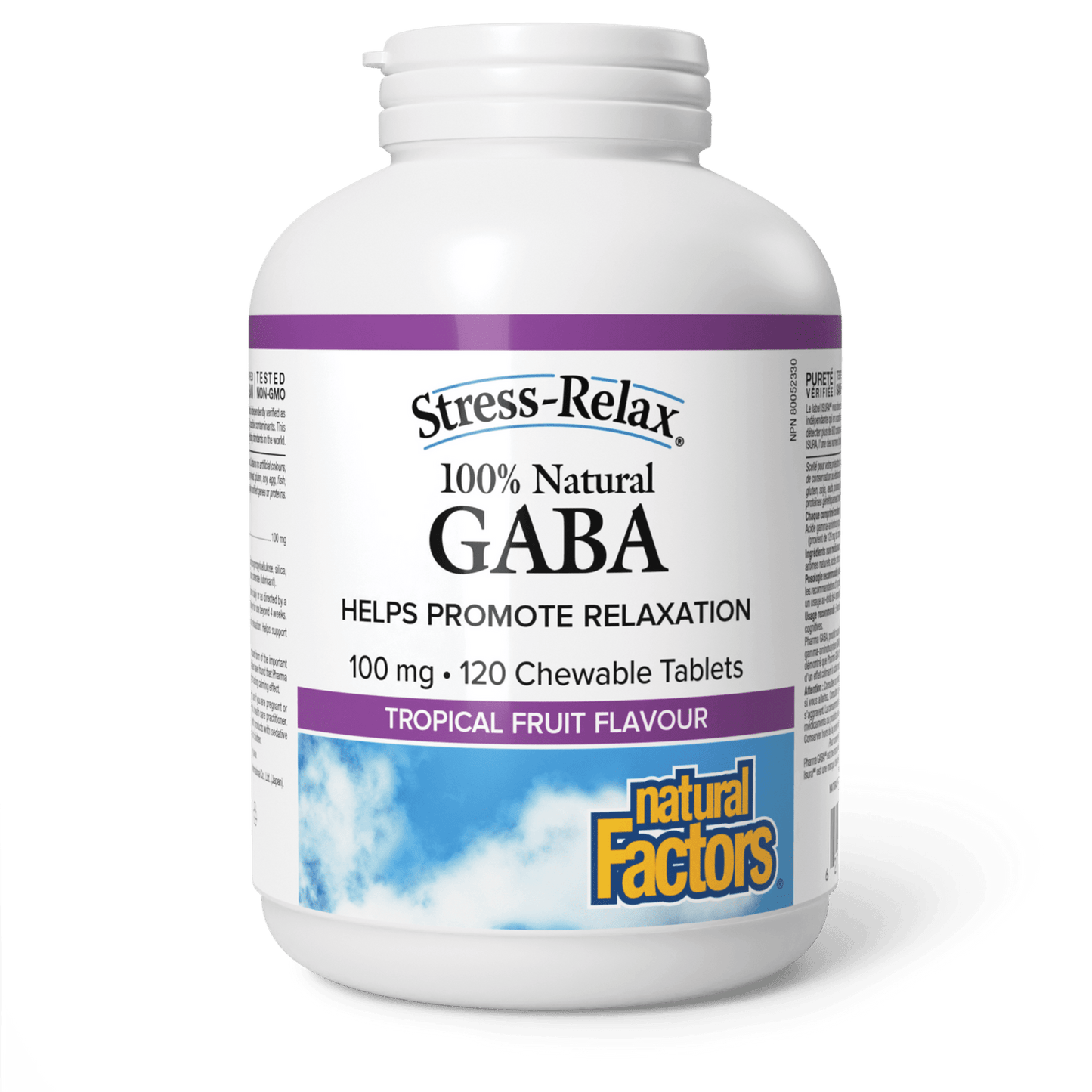 Natural Factors   100% Natural GABA 100 mg, Tropical Fruit Flavour, Stress-Relax®   120 chewschews