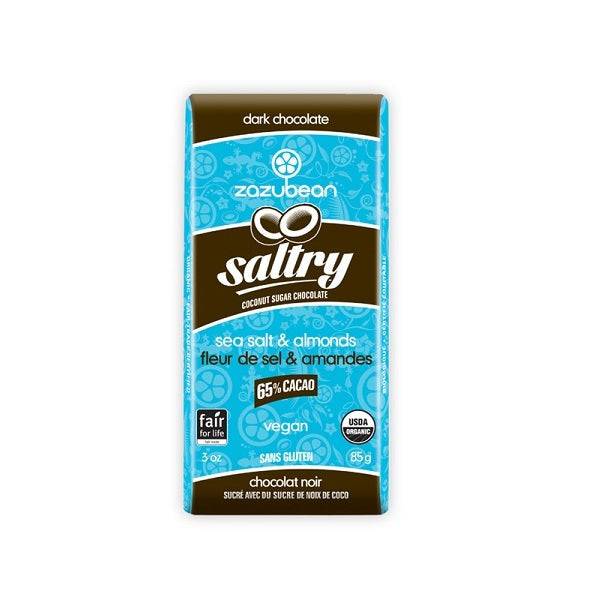 ZAZUBEAN ORGANIC CHOCOLATES Org Saltry SeaSalt &Almonds 85g*12