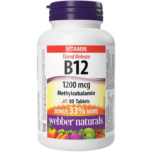 Webber Naturals - Timed-Release Vitamin B12 1200 mcg - 60+20 Tablets