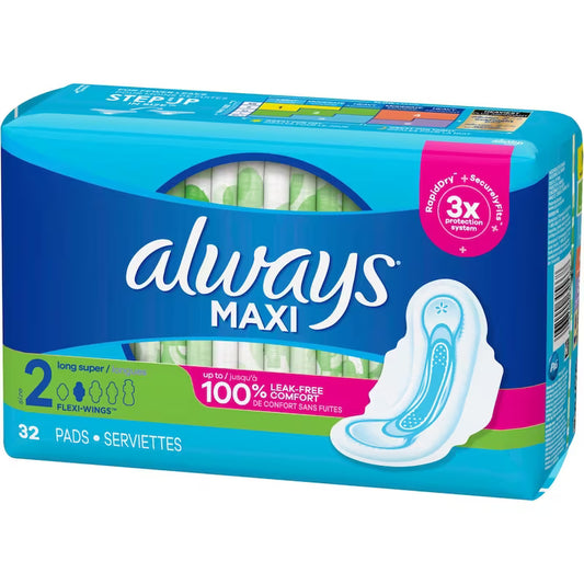 ALWAYS SUPER MAXI LONG W/FLEXI-WINGS 32 pack of 6