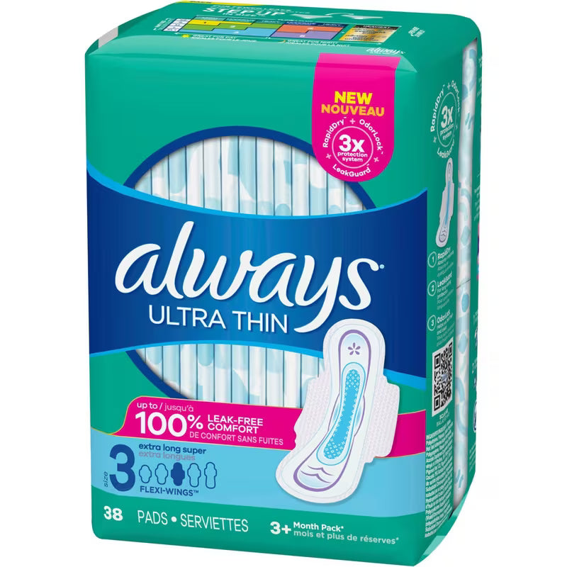 ALWAYS ULTRA THIN SIZE 3 EXTRA LONG SUP UNSCENT 38 pack of 3