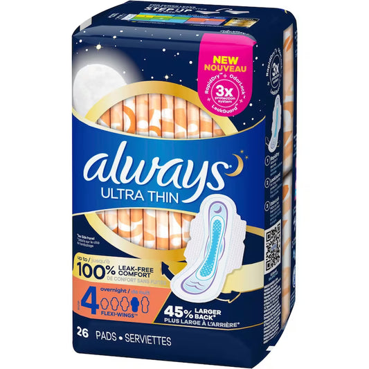 ALWAYS ULTRA OVERNIGHT UNSCENTED 26 pack of 6