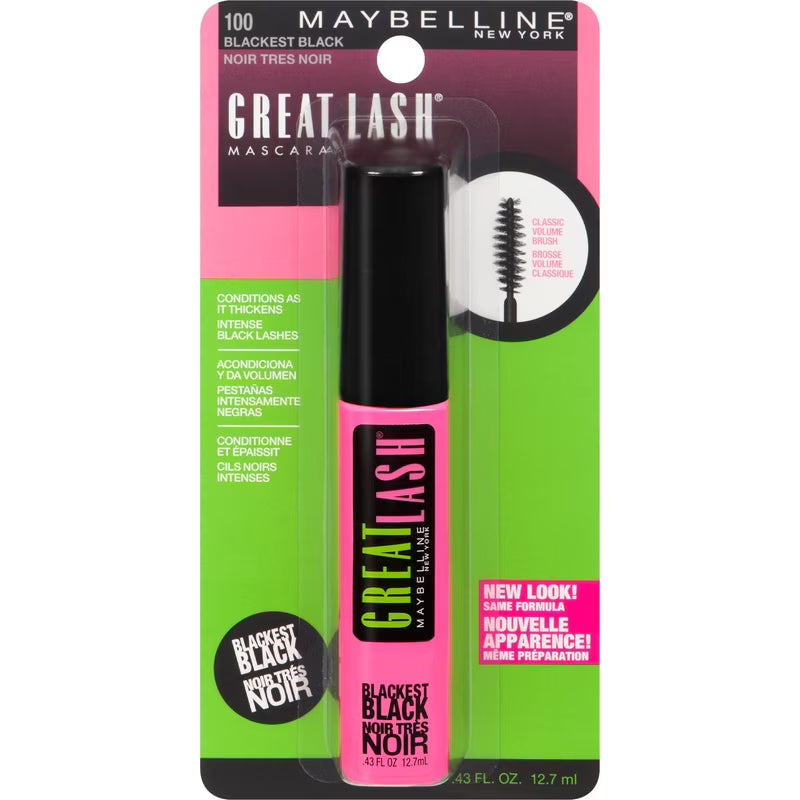 MAYBELLINE GREAT LASH MASCARA BIG BLACKEST BLACK pack of 3