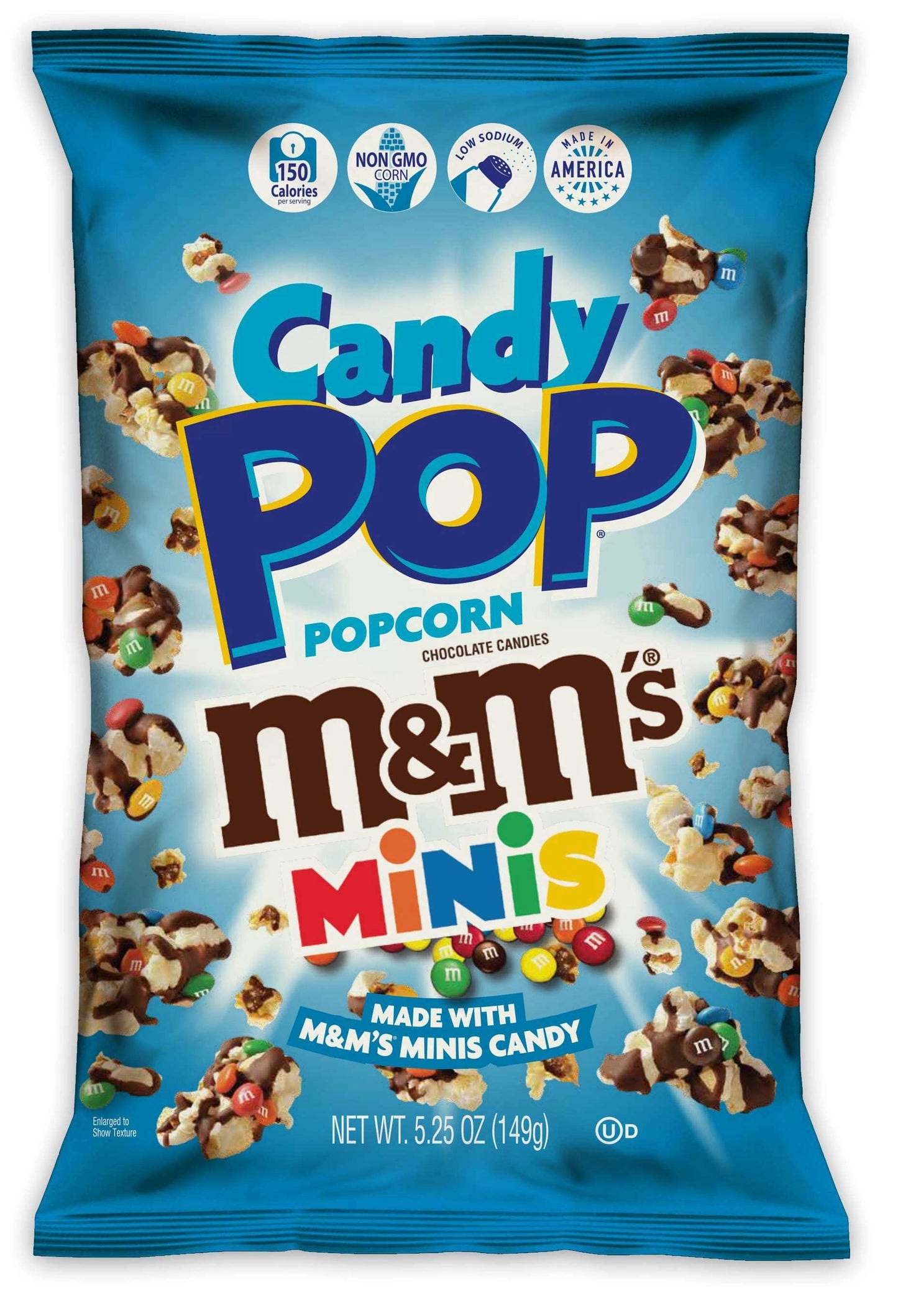 Snax Sational    Snax Candy Pop Popcorn    Flavour: M&M Mini's 
Container Size: 149 g    Case of 12