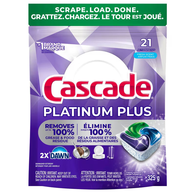 CASCADE PLATINUM PLUS ACTION PACS FRESH SCENT 21 pack of 5
