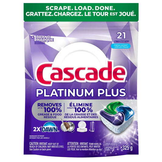 CASCADE PLATINUM PLUS ACTION PACS FRESH SCENT 21 pack of 5