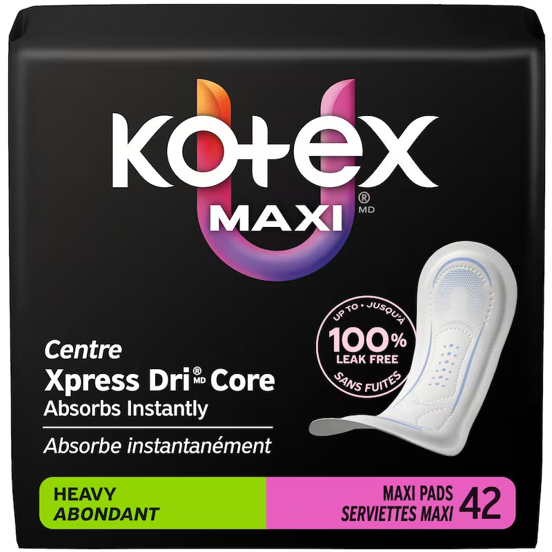 KOTEX MAXI PADS MAXI HEAVY 42 pack of 3