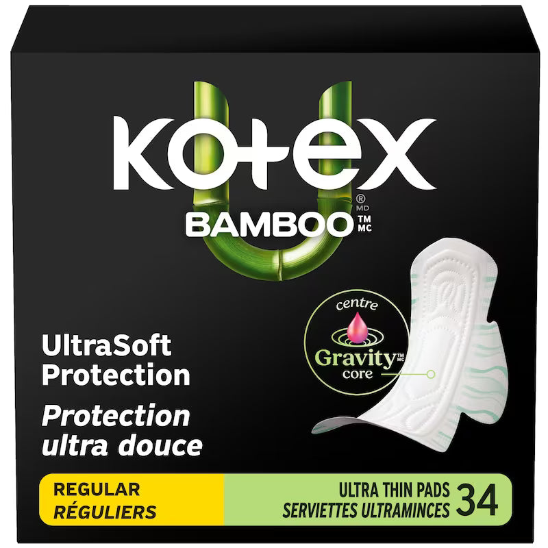 KOTEX BAMBOO PADS ULTRA THIN+WINGS RG 34 pack of 3
