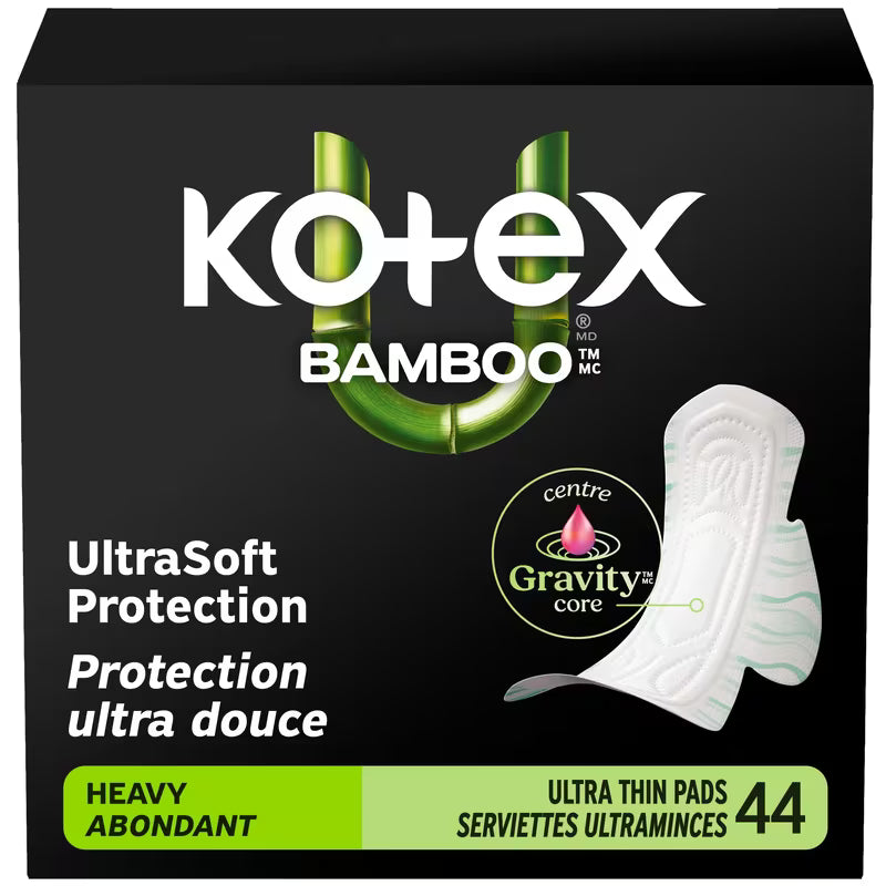 KOTEX BAMBOO PADS ULTRA THIN+WINGS HEAVY 44 pack of 3