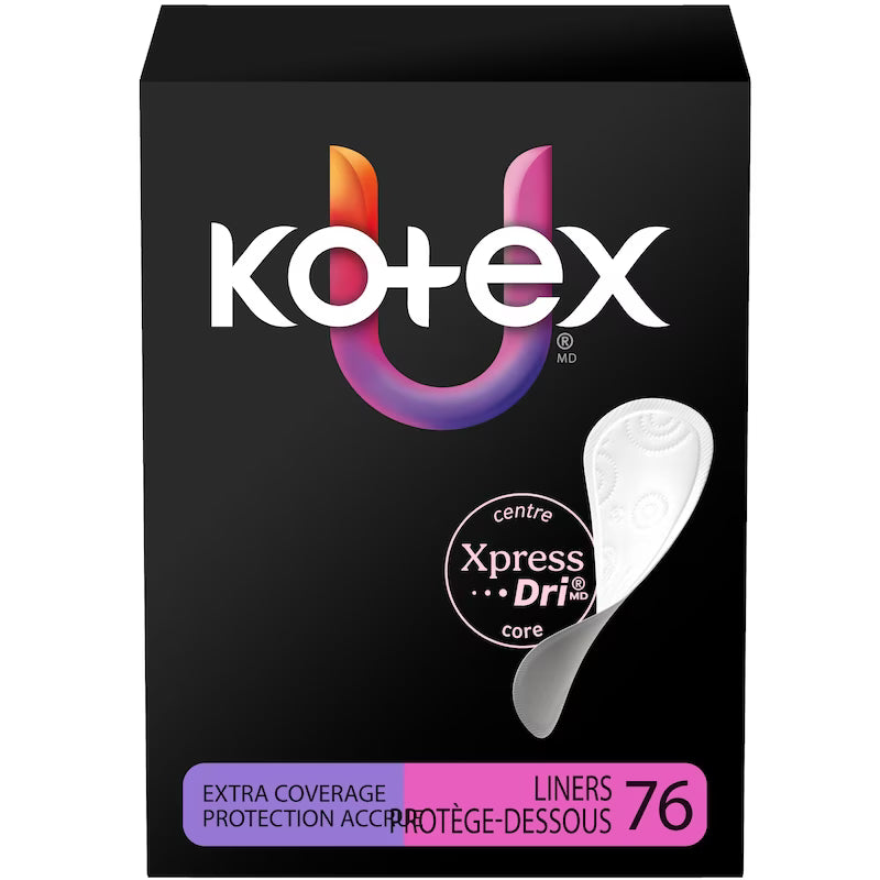 KOTEX LINERS EXTRA-COVERAGE 76 pack of 4