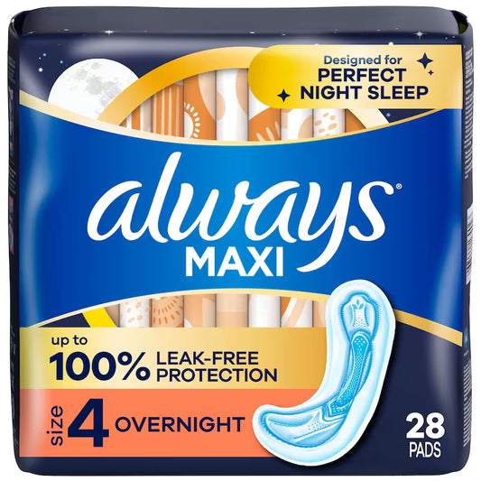 ALWAYS MAXI S4 OVERNIGHT UNSCENT 28 pack of 6