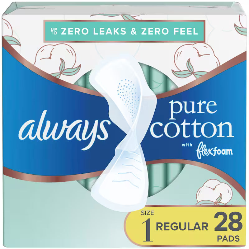 ALWAYS PURE COTTON W/FLEXFOAM SIZE 1 28 pack of 3