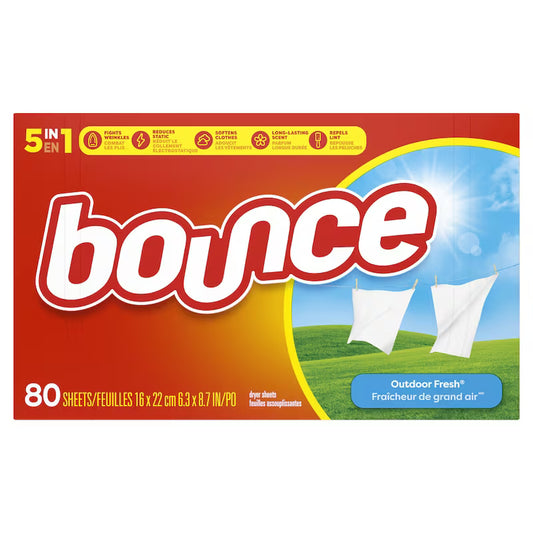 BOUNCE FABRIC SOFTENER OUTDOOR FRESH 80 pack of 9