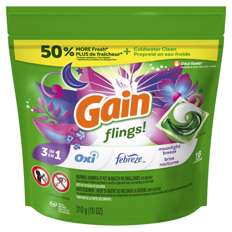 GAIN FLINGS DETERGENT MOONLIGHT BREEZE 16 pack of 6