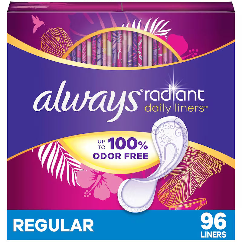 ALWAYS RADIANT P/LINER REG WRAPPED UNSCENTED 96 pack of 4