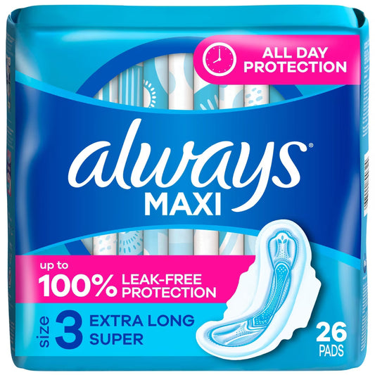 ALWAYS SIZE 3 EXTRA LONG SUPER UNSCENTED 26 pack of 6