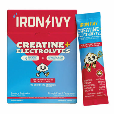 Iron & Ivy's Creatine + Electrolytes — Strawberry Surge, 10 sachet box