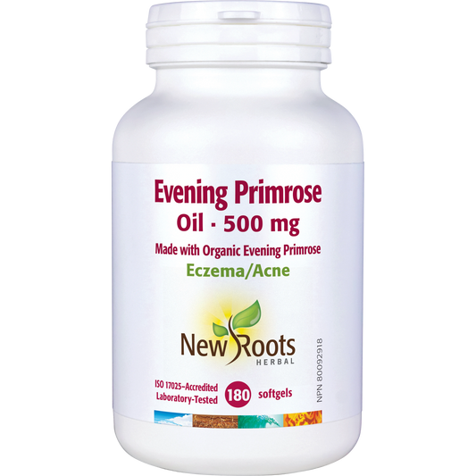 NEW ROOTS    Evening Primrose Oil · 500 mg    180 softgels