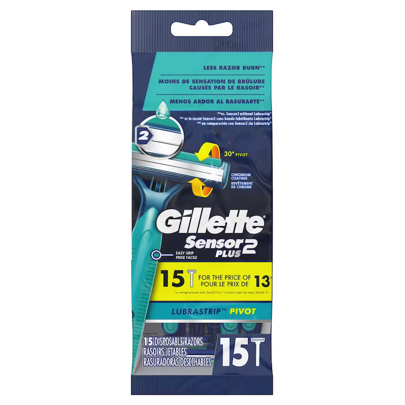 GILLETTE SENSOR 2 PLUS W/DISPOSABLE RAZORS 15