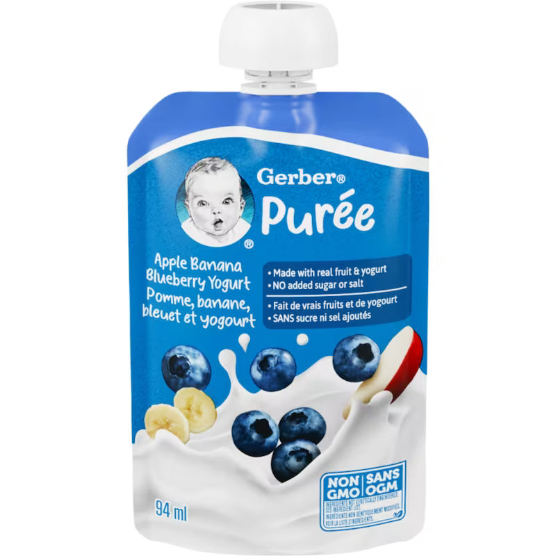 GERBER PUREE YOGURT APPLE/BANANA/BLUEBERRY 92ML pack of 12