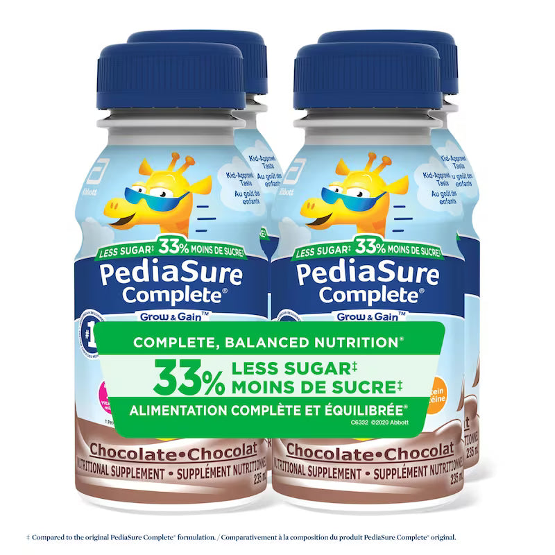 PEDIASURE COMPLET CHOCOLATE 33% LESS SUGAR 4X235ML pack of 4