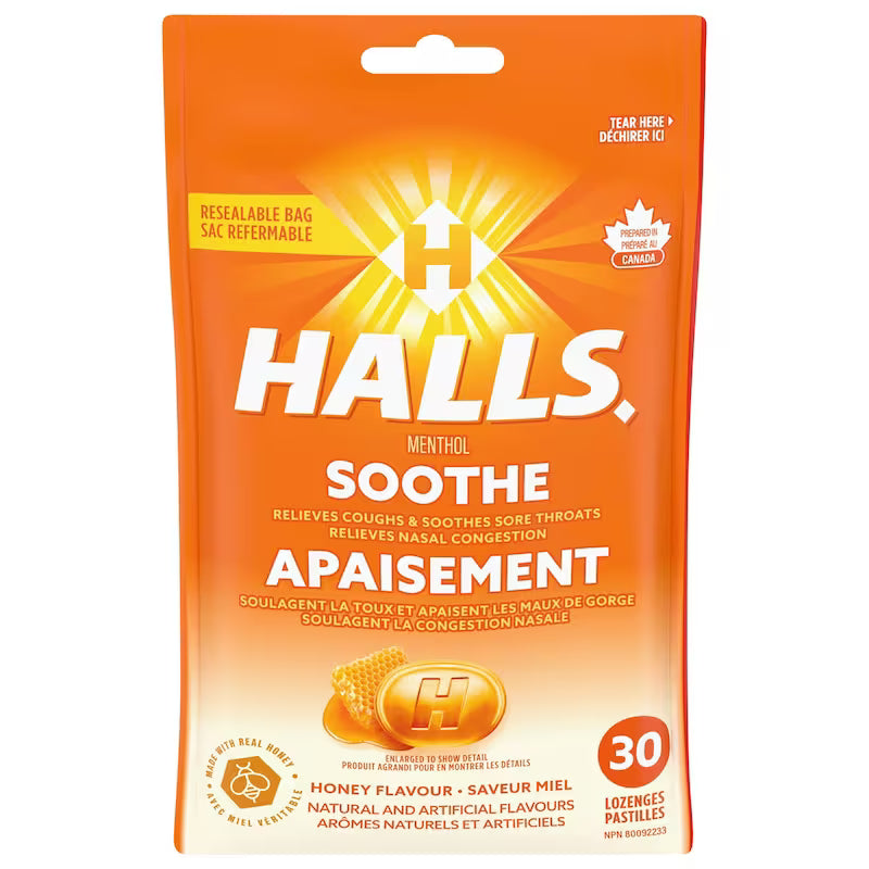 HALLS LOZ MENTHO-LYPTUS BAG HONEY 30PC LOZENGE pack of 12